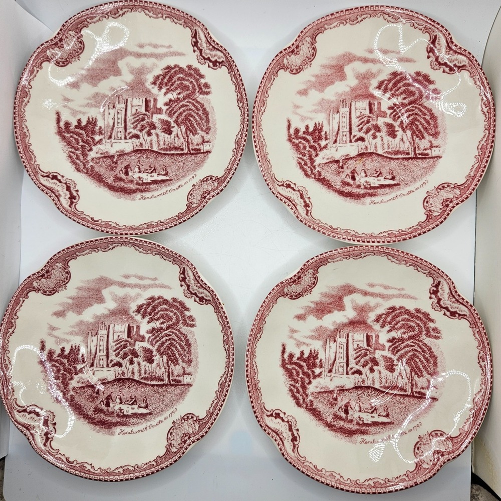 Vintage Johnson Bros Old Britain Castles Pink Transferware Tea Saucers Set of 4